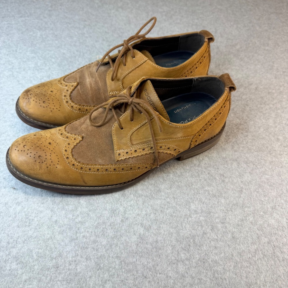 Rockport Mens Tan Leather Suede Wingtip Oxford Dress Shoes CG7317 Size 10